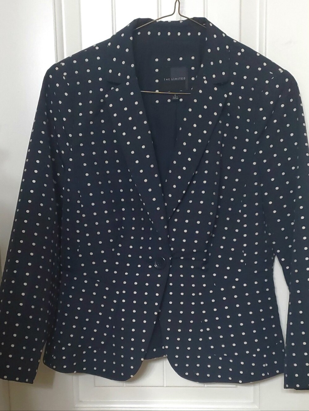 The Limited Navy Blazer with White Polka Dots